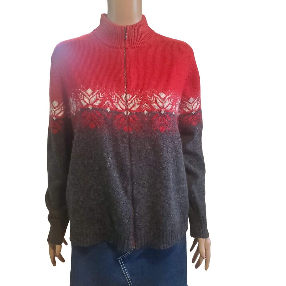 Vintage Sonoma Size L Wool Mohair Acrylic Blend Zip Cardigan Sweater Fair Isle